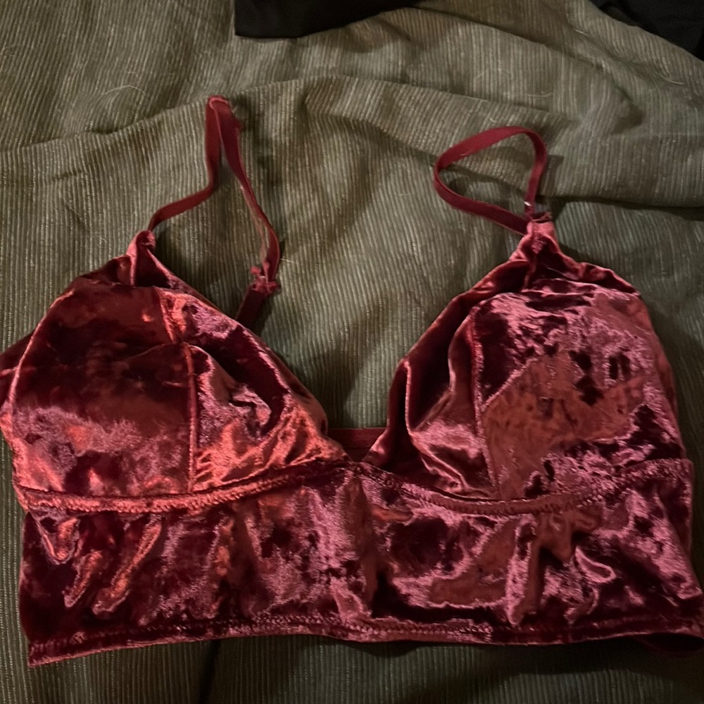 The brand is xhilaration. This pink bralette is soft and velvet. Size medium.